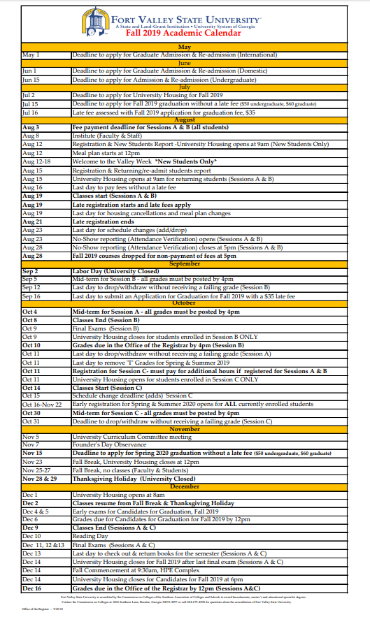 Gcsu Fall 2022 Calendar Academic Calendars - Fort Valley State University - Acalog Acms™