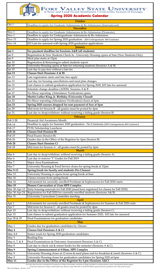 Gcsu Spring 2022 Calendar Academic Calendars - Fort Valley State University - Acalog Acms™